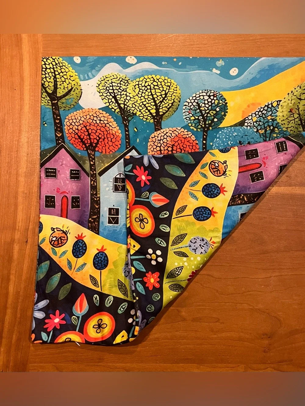 Whimsical Folk Art Colorful Village Throw Pillow Case Double Sided Cover